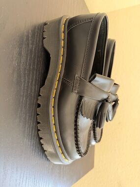 Dr. Martens Black Tassel Loafers with Yellow Stitching